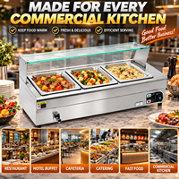 Bain-marie électrique 3 bacs 1500W 220V avec couvercle en verre, chauffe-plats commercial en acier inoxydable pour buffet, table vapeur