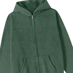 Sudadera con capucha con cremallera verde lavada con ácido, ropa de calle de gran tamaño, chaqueta con capucha y cremallera de algodón pesado Unisex, Top informal Vintage holgado - Product Image 3