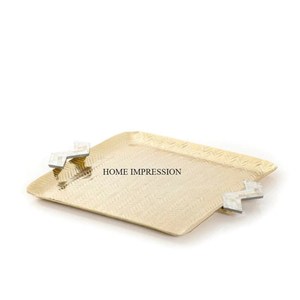 Plateau de service en métal luxueux et robuste, design moderne, résistant à la chaleur, plaqué or, pour mariage et hôtel, utilisation domestique, décoration de table à dîner - Product Image 6