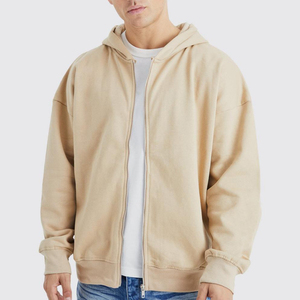 Logo personnalisé Sweat à capuche épais avec fermeture éclair pour hommes 100% coton Sweat-shirt vintage respirant en tissu tricoté col à capuche d'hiver solide - Product Image 3