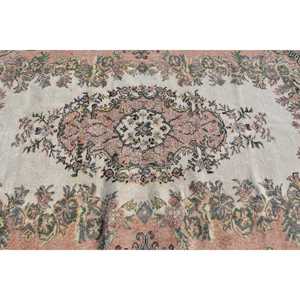 Vintage Turkish Rug 5.4x8.8 ft <b>Brown</b> Pink Oriental <b>Wool</b> Eco-Friendly Patchwork Rug with Latex Backing - Product Image 5
