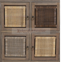 Nouvelle armoire de rangement traditionnelle rustique en bois d'acajou et en rotin avec six portes pour le salon, la décoration de la maison, l'utilisation à l'hôtel