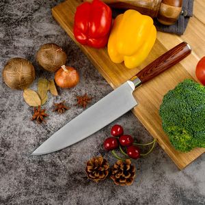 Venta al por mayor personalizado de alta calidad OEM ODM servicio Damasco cuchillo de cocina de acero inoxidable mango de madera Pakka cuchillo de cocina Chef - Product Image 2