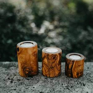 Premium Quality Olive Wood Tea Light Holder <b>Set</b> 3 Handmade Luxury Geometric Shape Farmhouse <b>Candles</b> Christmas Home Decoration - Product Image 2
