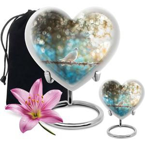 นกพิราบสีขาวบนต้นไม้-โกศรูปหัวใจคอมโบ2 (โกศ10นิ้วและโกศ) - Product Image 1