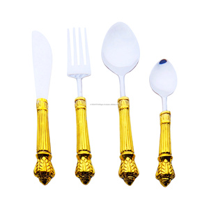 304 18/10 europeo real lujo oro plata cubiertos acero inoxidable y latón boda Metal cuchara tenedor cubiertos - Product Image 4