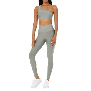 Logo personnalisé 2 pièces vêtements de sport pour femmes leggings de fitness à manches longues ensembles de yoga sans couture haut de sport pantalon taille haute - Product Image 3