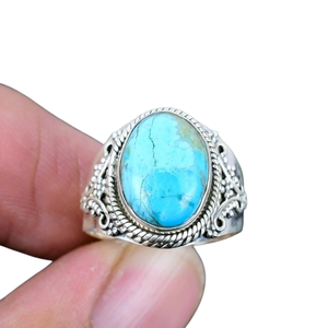 Anillo de plata estilo bohemio hecho a mano, joyería de plata de ley 925, piedra preciosa turquesa, anillo de tendencia, joyería para mujer, regalo para ella - Product Image 1