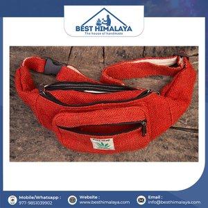 กระเป๋าคาดเอวทรงฮิปสไตล์ฮิมาลายาสีส้มทำจากป่าน  งานแฮนด์เมดจากเนปาล เหมาะสำหรับการเดินทางและกิจกรรมกลางแจ้ง - Product Image 6