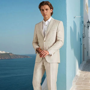 Viscose/Polyester costume pour hommes 2 pièces décontracté Slim Fit été classique Blazer pantalon ensemble formel bal mariage affaires grande taille - Product Image 1