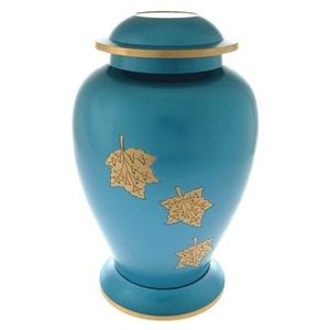 โกศทองเหลืองสีฟ้าสำหรับผู้ใหญ่เก็บขี้เถ้าขี้เถ้าพร้อมใบไม้ร่วงอุปกรณ์งานศพสัตว์เลี้ยงที่มีคุณภาพสูง - Product Image 1
