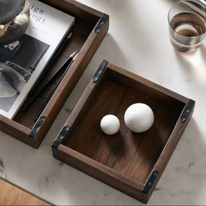 Plateau en bois d'acacia antique, grand - Product Image 1