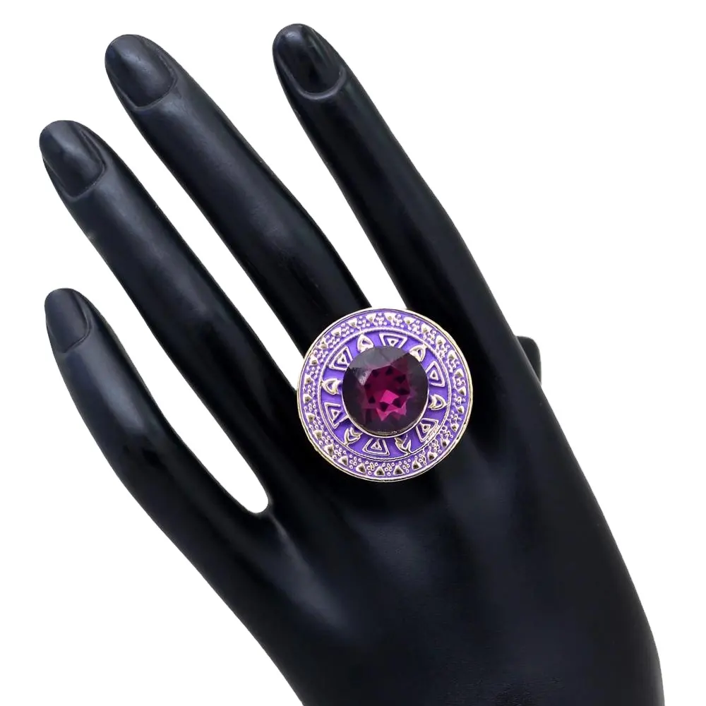 New Design Purple Color Glass stone Traditional Mint Meena Rings