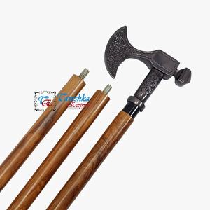 Bastón de Aluminio con Empuñadura de Cabeza Vikinga, Acabado Negro Antiguo, Estilo Victoriano, Bastón de Madera Plegable de 3 Secciones - Product Image 2
