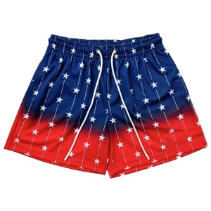 Pantalones Cortos de Baloncesto de Malla de Doble Capa Sublimados Personalizados de Poliéster de Alta Calidad con Estampado Completo de Estrellas y Entrepierna de 5 Pulgadas - Product Image 5