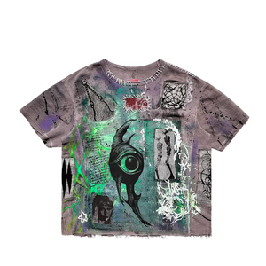 เสื้อยืดผ้าฝ้าย300GSM ออกแบบได้ตามต้องการสำหรับผู้ชายทรงบ็อกซี่ทรงโอเวอร์ไซส์พร้อมพิมพ์ลาย DTG การเย็บปะติดปะต่อกันดีไซน์ถูกทำลายและการบำบัดด้วยกรด - Product Image 1