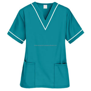 Tops quirúrgicos con cuello en V y 3 bolsillos para mujer, uniforme de Enfermería Médica elástico de manga corta, uniformes de Hospital para mujer - Product Image 4