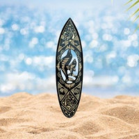 Décoration murale de planche de surf en bois hawaïen 50 cm thème de l'océan tropical artisanal avec des sculptures de tortues de mer et de dauphins