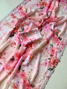 Sari de Georgette Satinado de Diseñador con Bordado de Corte Elegante, Ligero, para Fiestas, para Mujer - Product Image 3