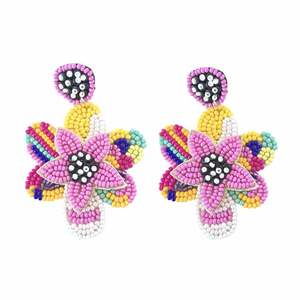 Boucles d'oreilles en perles de riz rose de meilleure qualité longs accessoires colorés en perles fantaisie pour femmes et filles - Product Image 4
