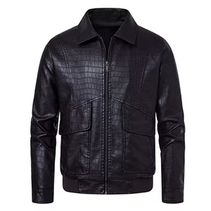 OEM Custom Made Men's Classic <b>Leather</b> <b>Jacket</b>-High Quality Durable Stand Collar Front Logo Embossed Windproof Eco-Friendly - Product Image 5