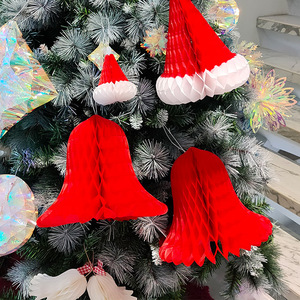 Paper Honeycomb Bell Christmas Decorations <b>Red</b> Santa Hat Shape Traditional Holiday <b>Ornament</b> for Party and Tree Decoration - Product Image 1