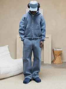Ensemble de survêtement hiver en coton épais avec logo personnalisé, sweat à capuche et pantalon de jogging en molleton bouclette 280 g/m² coupe classique - Product Image 6