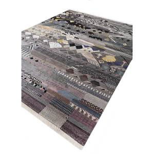 Tapis Manchaha 9x12 noué à la main en laine et soie de bambou, motif géométrique, pour salon et couloir, Les-2470 Gris et Noir - Product Image 2