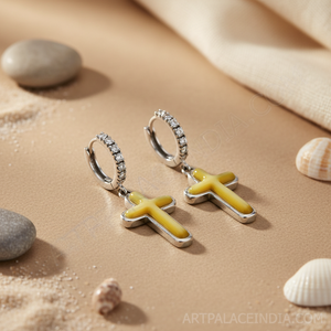 Boucles d'oreilles pendantes en or plaqué 18 carats Silver Cross pour femmes, pendentif en pierre jaune, bijoux avec pierres principales en diamant poire pour cadeau de mariage - Product Image 3