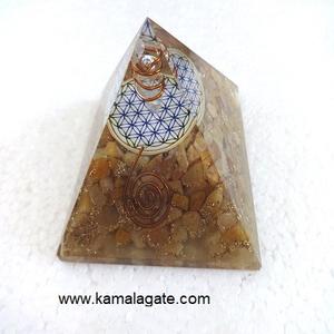 Handmade Yellow Aventurine Orgone <b>Pyramid</b> Chakra Style <b>Orgonite</b> Product with Crystal Wand Semi-Precious Gemstone Craft - Product Image 1