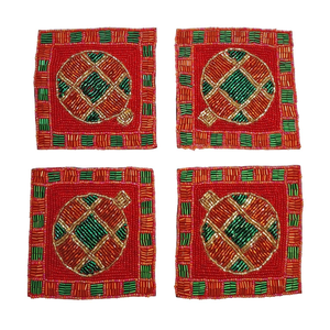 Handmade Beaded Coaster Set Square Drink <b>Mats</b> with Festive Patterns for <b>Christmas</b> <b>Table</b> Decor Gifts Seasonal Use Home Accent - Product Image 2