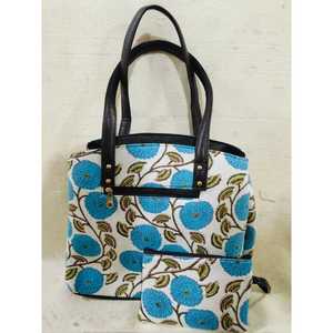 Bolso de Mano Jaipuri para Mujer, Estampado, de Algodón, Estilo Bohemio, con Paneles, Bordado, Cierre de Cremallera, Resistente al Agua, para Uso Diario, Moda de Verano - Product Image 1