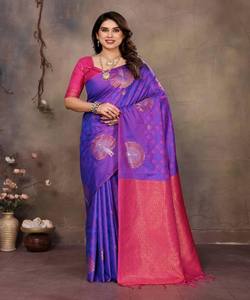 ATRACTIVO BANARASI SEDA COBRE ZARI TRABAJO SAREE CON BLUSA SIN COSTURA ROPA FORMAL PRECIO AL POR MAYOR ROPA ÉTNICA SAREE CUBIERTA - Product Image 1