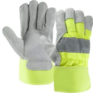 Guantes de Trabajo Fluorescentes de Alta Resistencia, de Cuero Vacuno Canadiense Ignífugo, con Forro de Tela de Algodón Transpirable y Puño de Seguridad - Product Image 1
