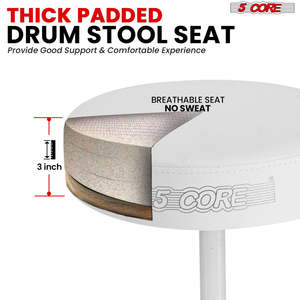 5 Core Drum Throne 3 Thick Padded Memory Foam Comfortable Drummer <b>Stool</b> 330Lb Capacity Adjustable - Product Image 6