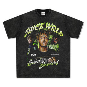 Vente en gros T-shirts imprimés numériques à col en O T-shirt en coton pour hommes Streetwear délavé à l'acide graphique personnalisé pour les marques de mode - Product Image 1