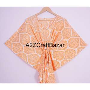 Wholesale Classy Summer Kaftan in Pure Cotton Sexy Half Sleeve Streetwear with Hand Block Print Geometric Pattern For <b>Girls</b> - Product Image 2