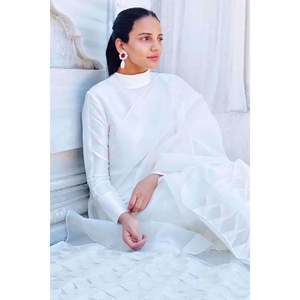 Chemise et dupatta en mousseline de soie pour femme avec pierres de lune, col montant, design élégant et respirant, idéales printemps/été - Product Image 2
