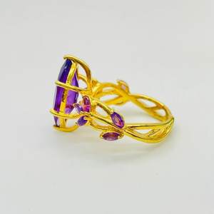 925 Sterling Silver Unique Romantic Design <b>Amethyst</b> Stone <b>Ring</b> <b>Gold</b> Plated Fine Jewelry for Women's Wedding Anniversary Party - Product Image 6