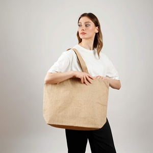 Sac fourre-tout en jute polyvalent de taille moyenne avec ruban en toile et fermeture éclair pour usage quotidien, publicité, aliments, cadeaux, impression personnalisée, lettres - Product Image 2