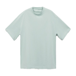 เสื้อยืดลำลองแขนสั้นสีน้ำเงินทรงโอเวอร์ไซส์สำหรับผู้ชายไซส์ใหญ่ ผลิตจากผ้าฝ้ายออร์แกนิค 100% ระบายอากาศได้ดี เป็นมิตรต่อสิ่งแวดล้อม  แบบเรียบ สามารถสั่งทำลายพิมพ์ด้านหน้าได้ - Product Image 1