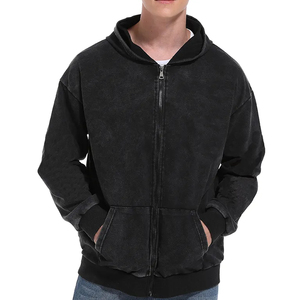 Wholesale 2024 Latest Design Men's Acid Wash Solid Zipper Hooded Hoodies Customized Winter Wear 100% Cotton Eco-Friendly - Product Image 4