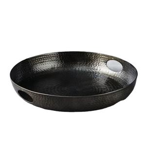 Premium Black Metal Serving Tray in Hammered Stainless Steel with Elegant Round Shape Perfect for Food and <b>Chocolate</b> Displays - Product Image 1