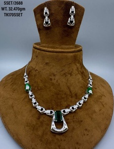 Bridal Green Cz Gemstone Zircon Pendant <b>Necklace</b> Jewellery Set Luxury 925 Sterling <b>Silver</b> Zircon Jewellery <b>Necklace</b> Earrings Set - Product Image 6