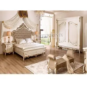 Romanian Style <b>Bed</b> and Bedroom Furniture Elegant Russian Style Bedroom Furniture Rococo Theme Home White Gold Bedroom Set - Product Image 1