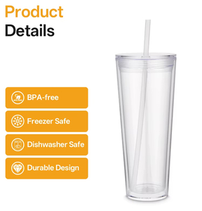 Vaso <span class=keywords><strong>de</strong></span> Plástico Transparente <span class=keywords><strong>de</strong></span> Doble Pared con Popote, Preperforado, <span class=keywords><strong>de</strong></span> 24oz, Tipo Globo <span class=keywords><strong>de</strong></span> Nieve, Venta al por Mayor - Product Image 2