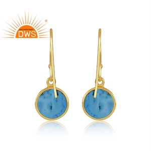 Boucles d'oreilles en argent sterling 18k plaqué or naturel Turquoise, conception à la main, bijoux personnalisés fabricant - Product Image 4