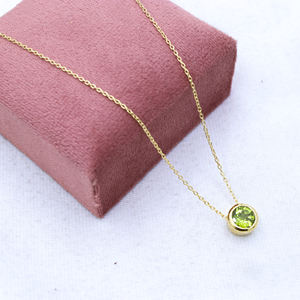 Conjunto de bisel de piedras preciosas de forma redonda Natural de peridoto hecho a mano Collar chapado en oro de Plata de Ley 925 regalo para mujer - Product Image 4