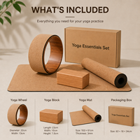 Ensemble Essentiel de Yoga en Liège Premium : Tapis de Yoga, Roue de Yoga, Bloc de Yoga en Bois de Caoutchouc, Kit de Yoga Antidérapant en Caoutchouc Naturel pour la Maison, la Salle de Sport et le Studio