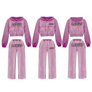 Fitness Apparel Custom High Quality <b>Gym</b> Crop Top Cotton Fleece Women Crop Hoodies No String Sweatpants Tracksuits Set - Product Image 2